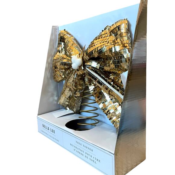 Bella Lux GOLD BOW Tree Topper Christmas Sparkle Viral 11x12  NEW - Picture 8 of 9